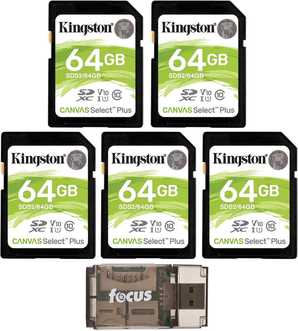 64GB SDHC Canvas Select Plus Memory Card (5-Pack) with Card Reader Bundle (6 Items) S770