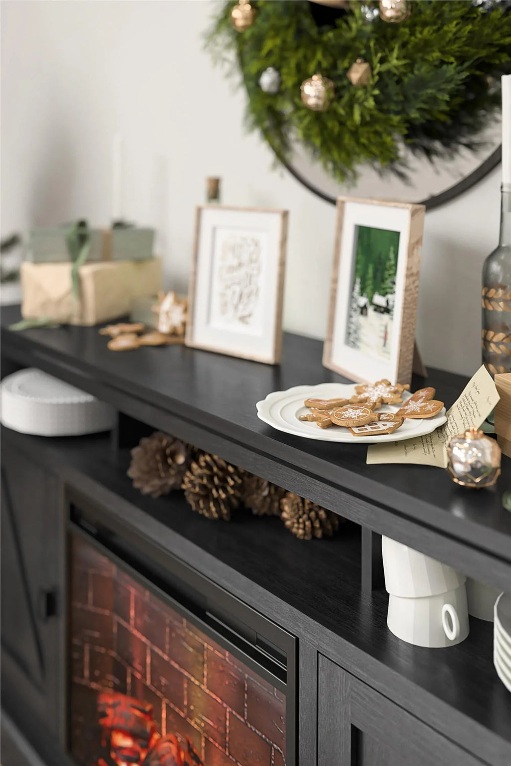 Black Oak Electric Fireplace TV Stand P394018