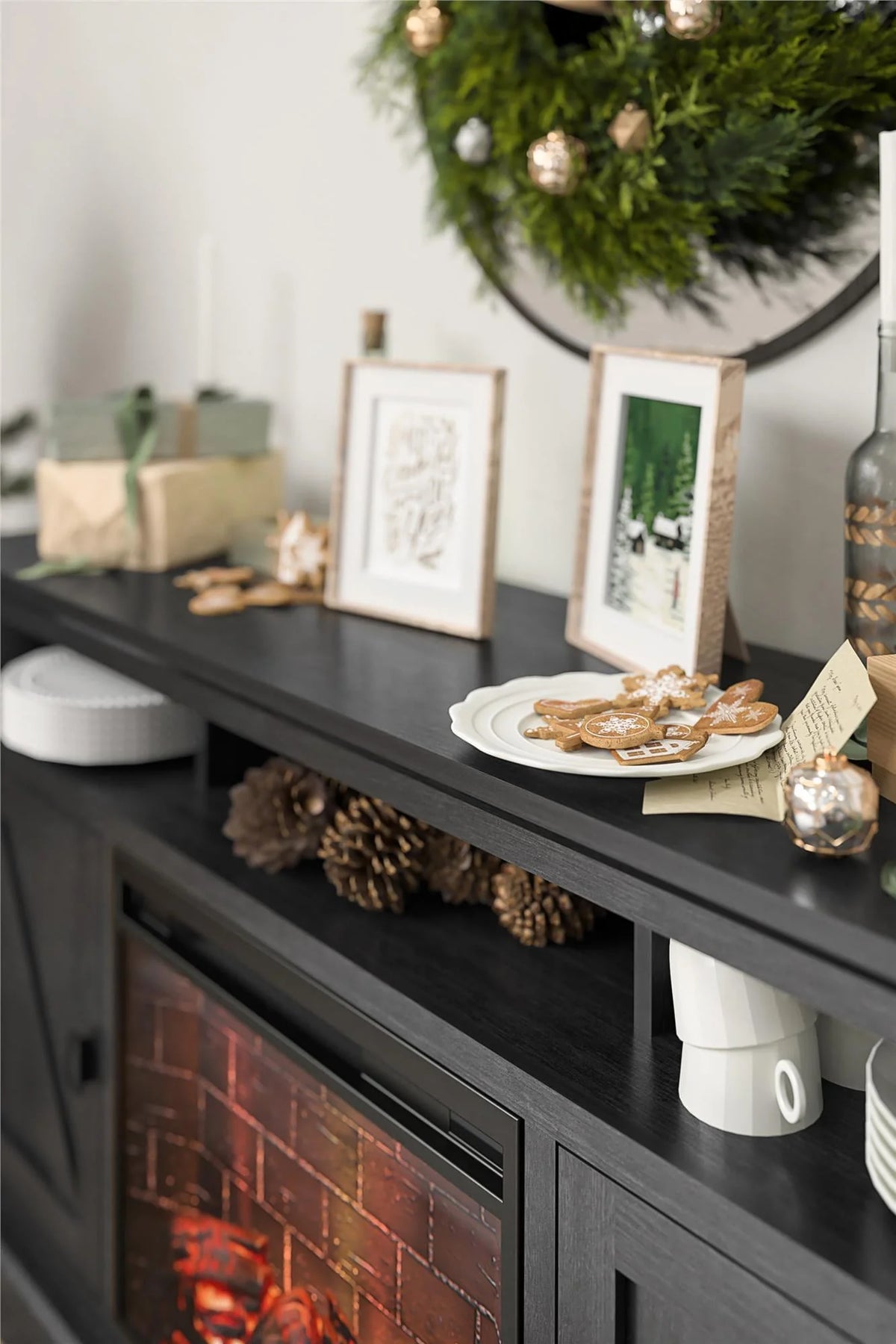 Black Oak Electric Fireplace TV Stand P394018