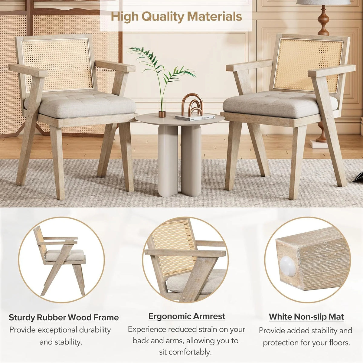 Mid Century Modern Accent Chair with Rattan Backrest and Padded Seat H699386