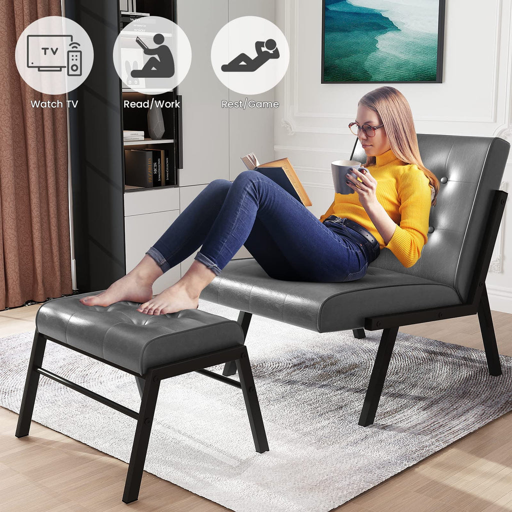 Grey Leather Accent Chair with Ottoman I4524