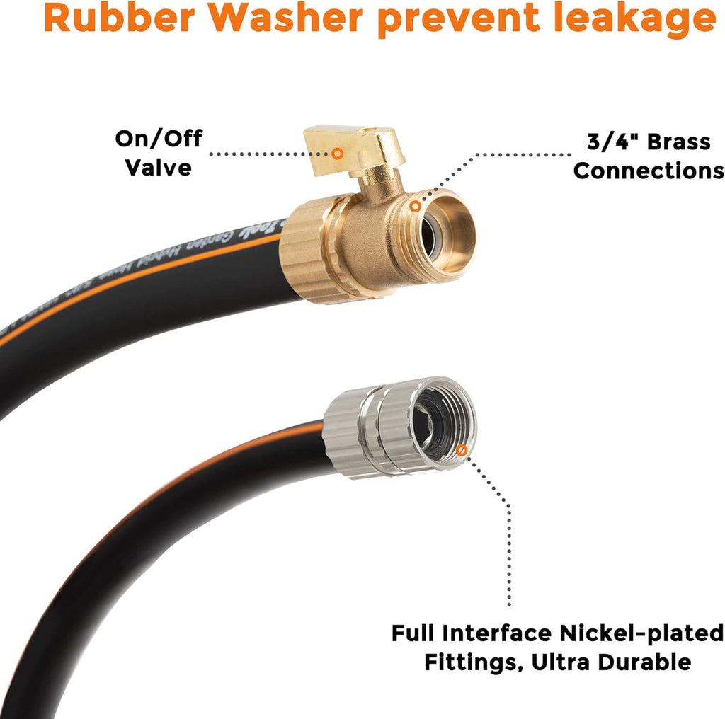 Hybrid Garden Hose 50 ft x 5/8", Heavy Duty Rubber Water Hose, 3/4" Brass Connector with Shut off Valve, Pack of 2 R787073