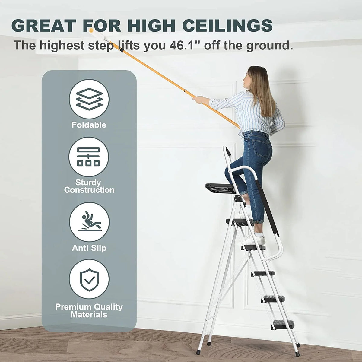 Folding 5-Step Ladder with Handrails and Tool Tray B8686