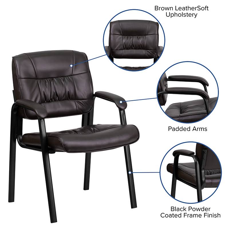 Brown Leather Executive Side Reception Chair with Black Frame L976224