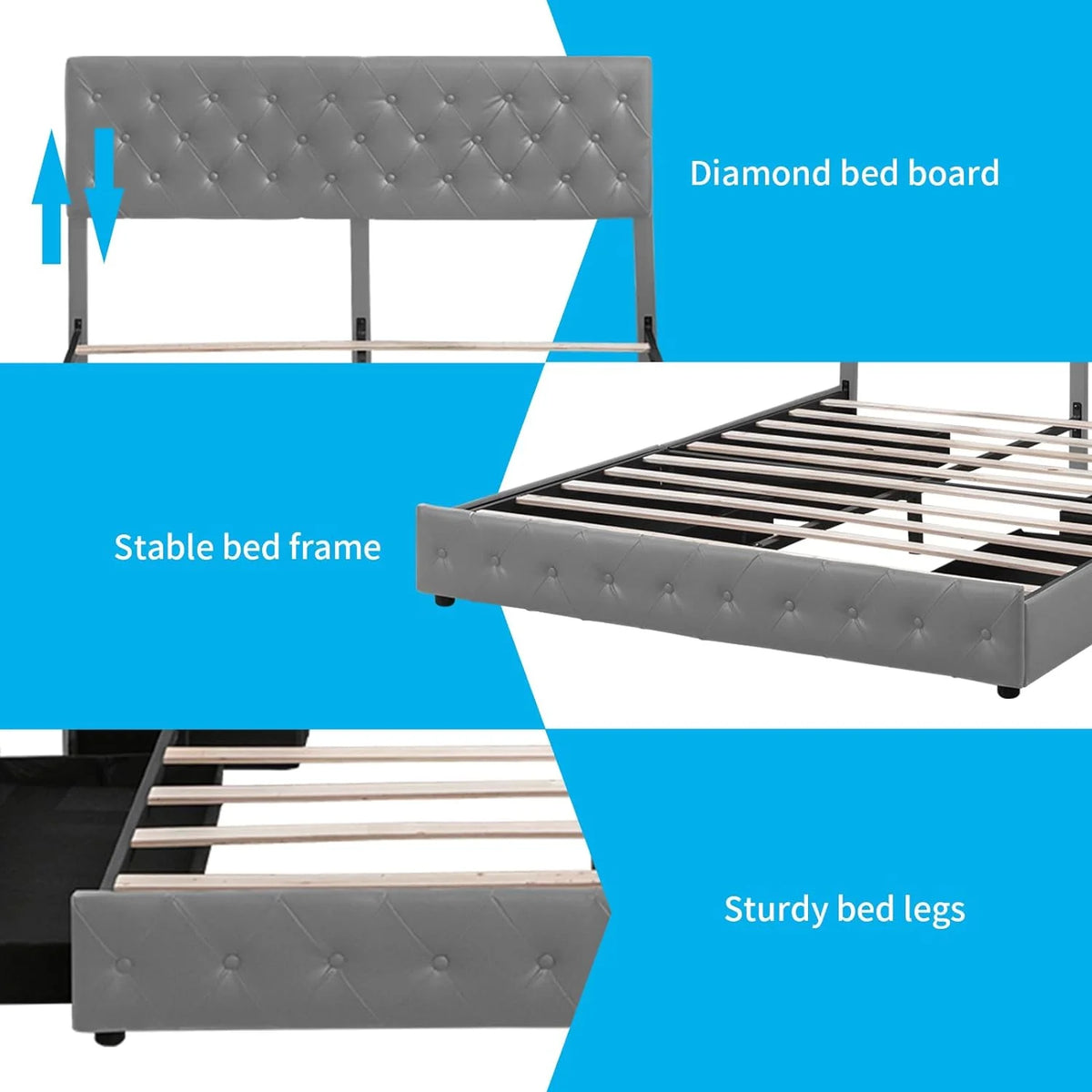 Upholstered California King Platform Bed Frame with 4 Storage Drawers N2627
