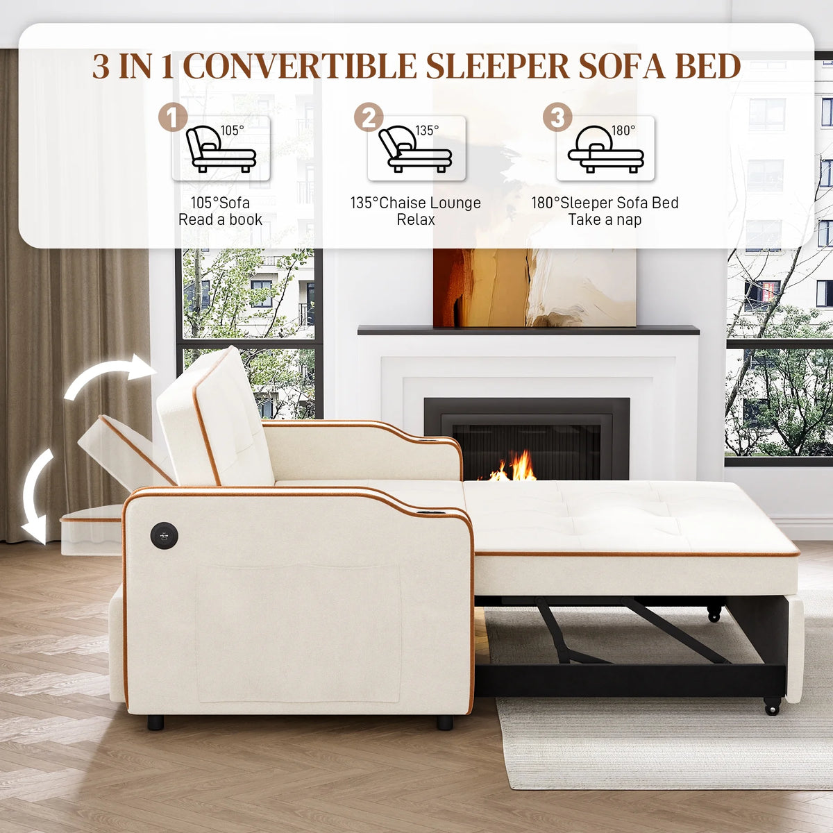 3 in 1 Convertible Sleeper Sofa Couch with Pullout Bed A793465