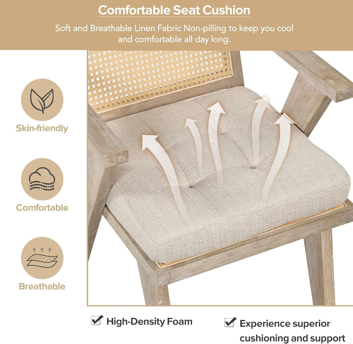 Mid Century Modern Accent Chair with Rattan Backrest and Padded Seat H699386