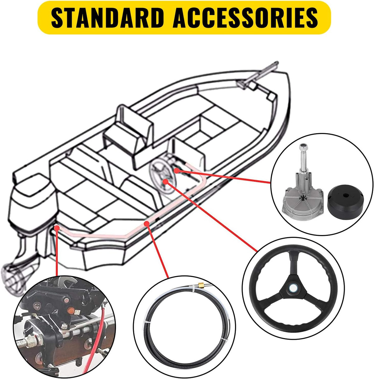 12' Mechanical Rotary Boat Steering Cable with 13 Inch Wheel Y11319