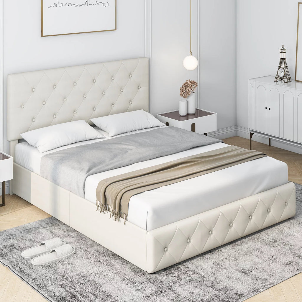 Queen Size 4 Drawer Tufted Upholstered Platform Bed Frame A725