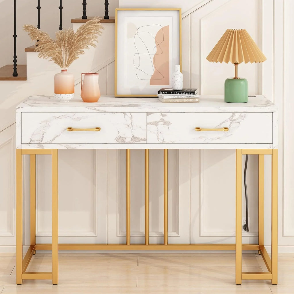 Marble White 2 Drawer Console Table O4732