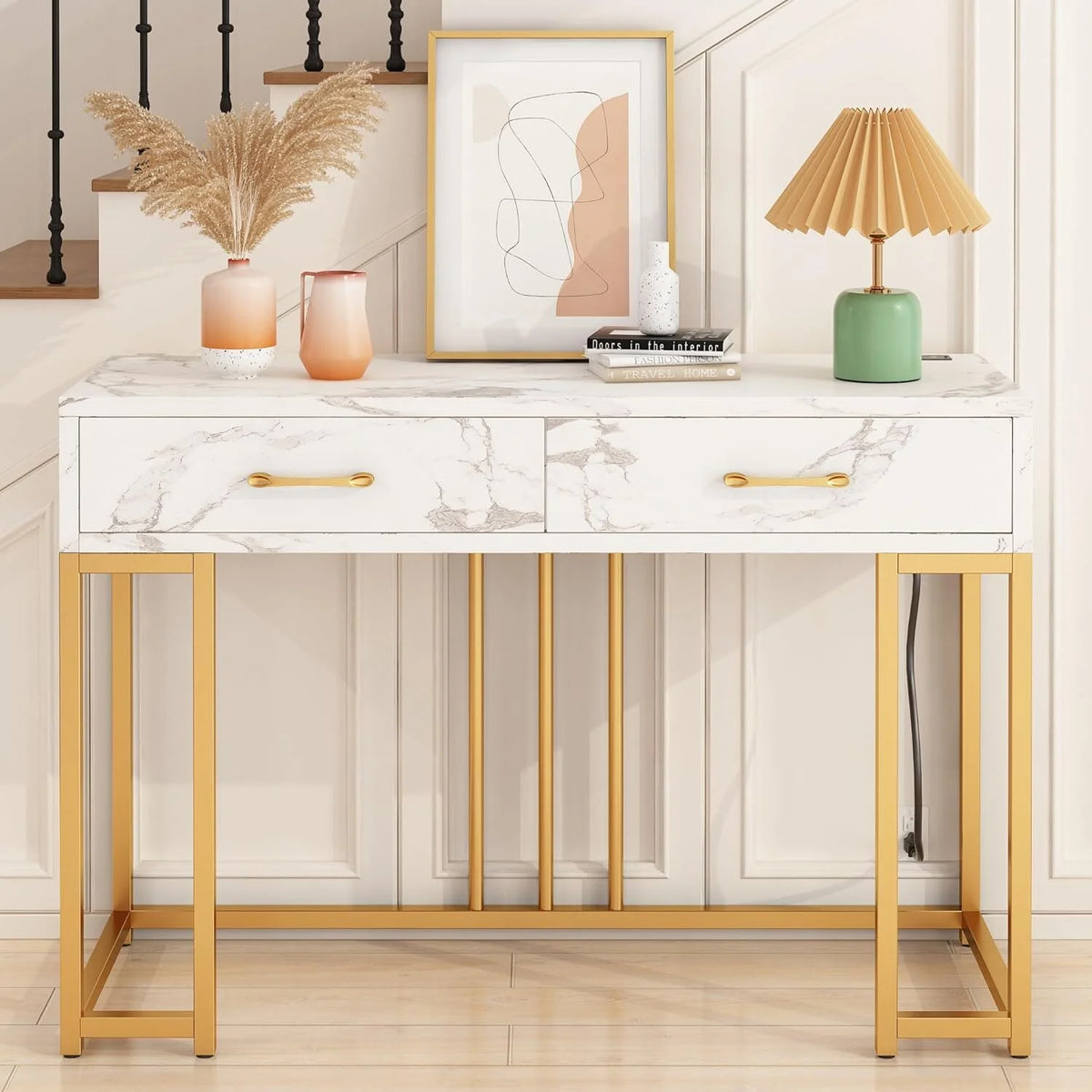 Marble White 2 Drawer Console Table O4732
