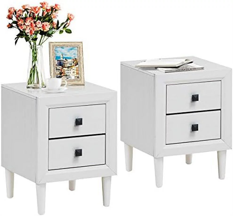 Set of 2 Grey 2-Drawer Nightstand with Solid Wood Legs O275275