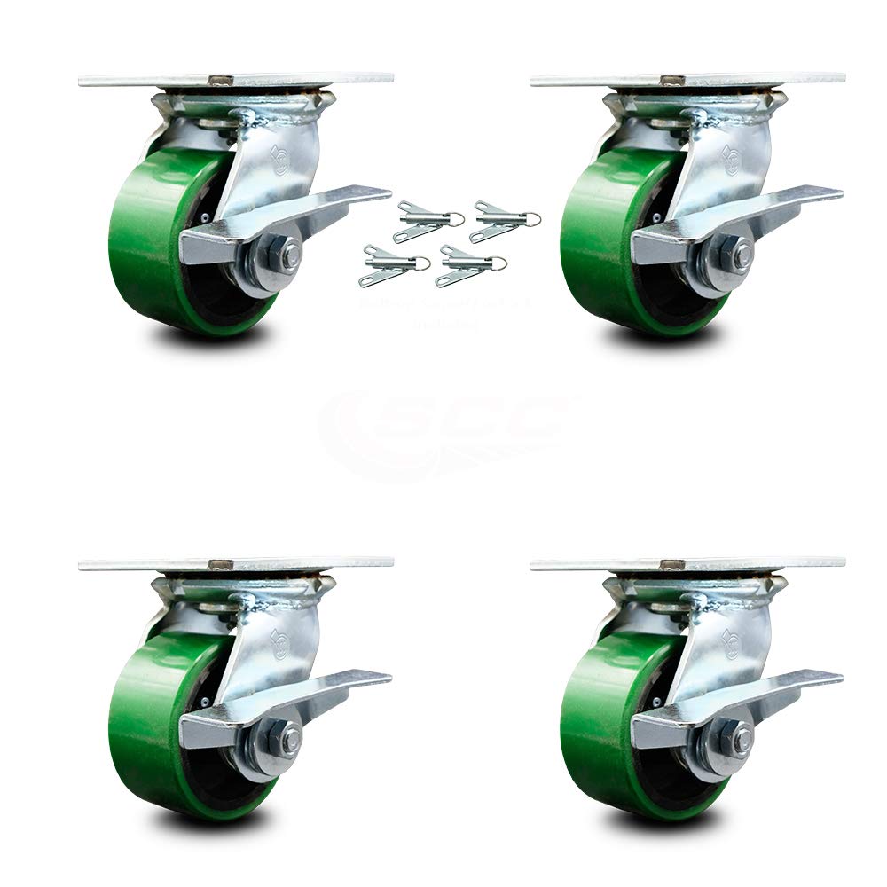 Set of 4 Polyurethane Swivel Casters with Green Wheels O69241