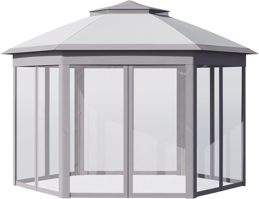 13'x11' Grey Pop Up Gazebo with Mesh Sidewalls and Carrying Bag K1866