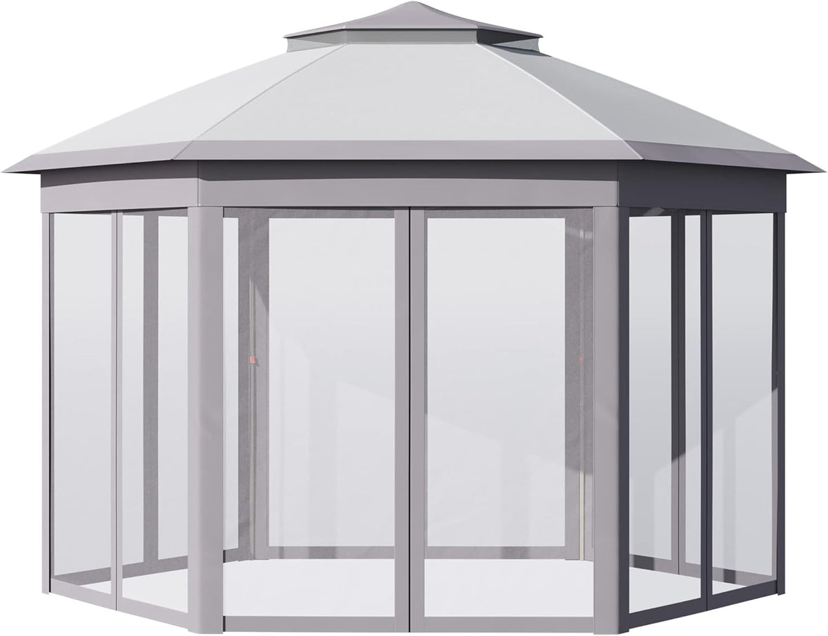 13'x11' Grey Pop Up Gazebo with Mesh Sidewalls and Carrying Bag K1866