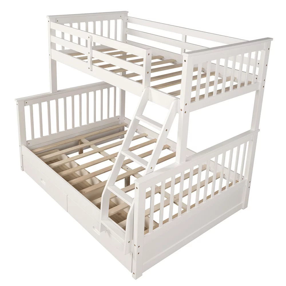 White Pine Wood Twin Over Full Bunk Bed with Two Storage Drawers Q842