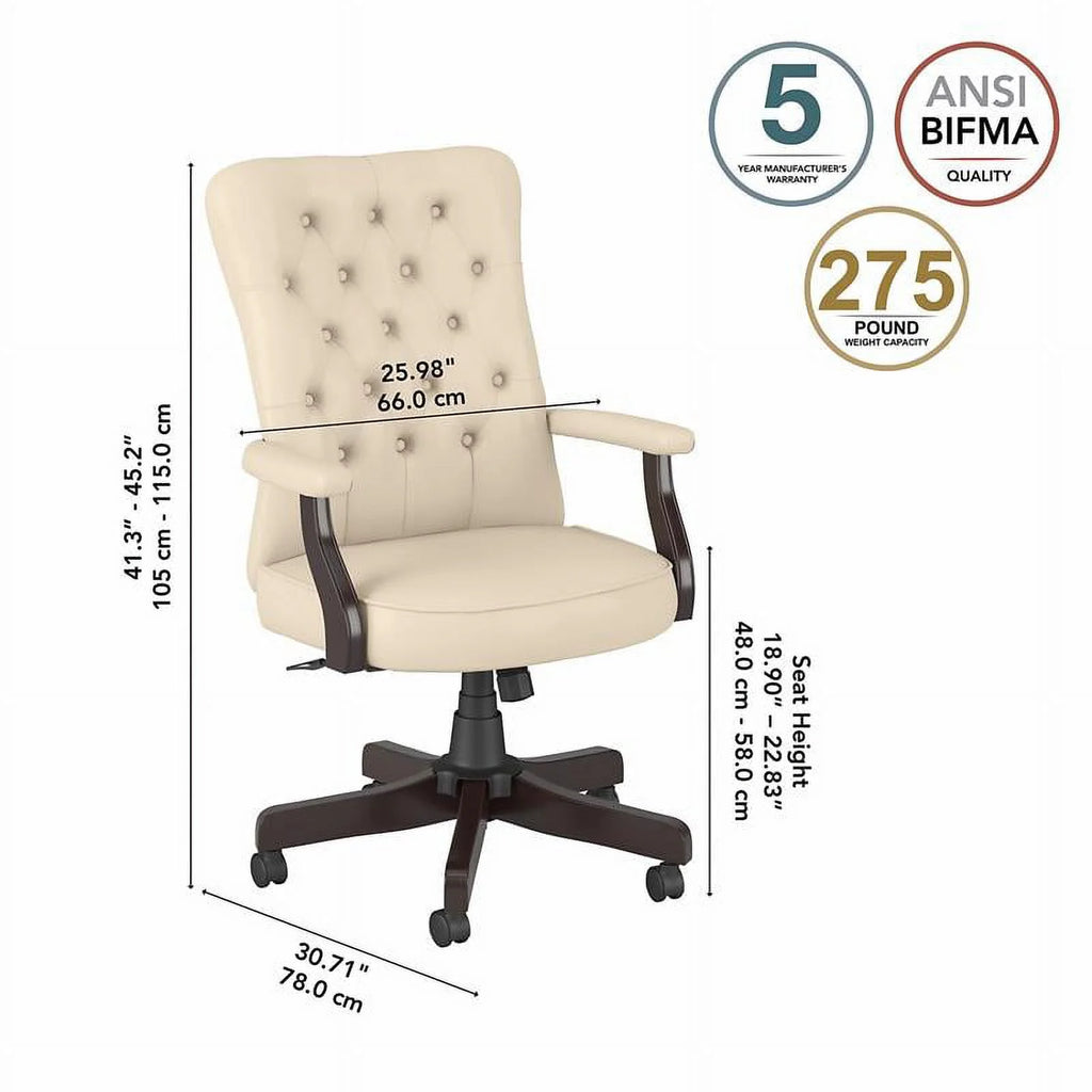 Antique White Faux Leather Office Chair with Arms N9859