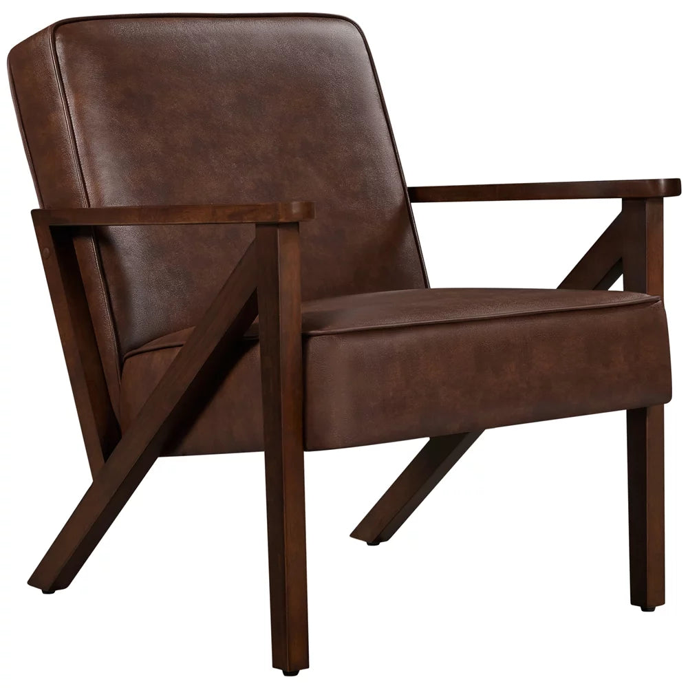 Faux Leather Accent Chair with Wood Legs Y34854
