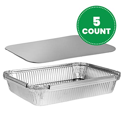Disposable 4 LB Aluminum Oblong Baking Pans 12'' X 8'' X 2'' Inch With Cardboard Lids Bakeware Pack of 10 Pans and 10 Lids L3036