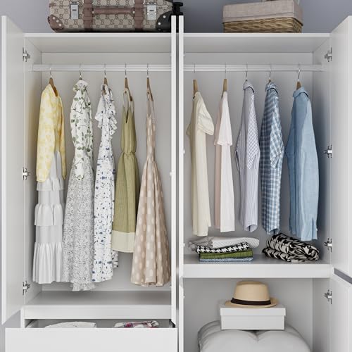 White 4 Door 2 Drawers Wooden Armoire Wardrobe D111