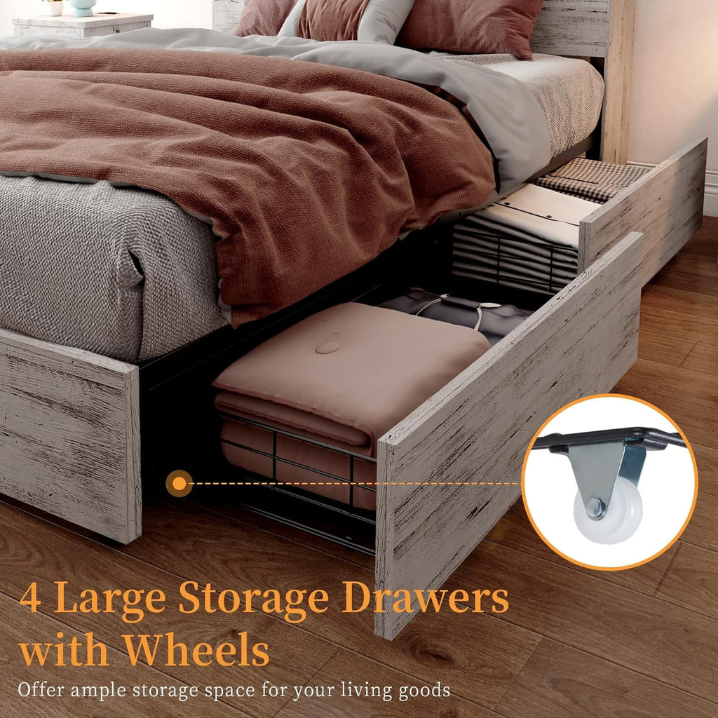 Queen Size Wooden Storage Bed Frame with 4 Drawers D253