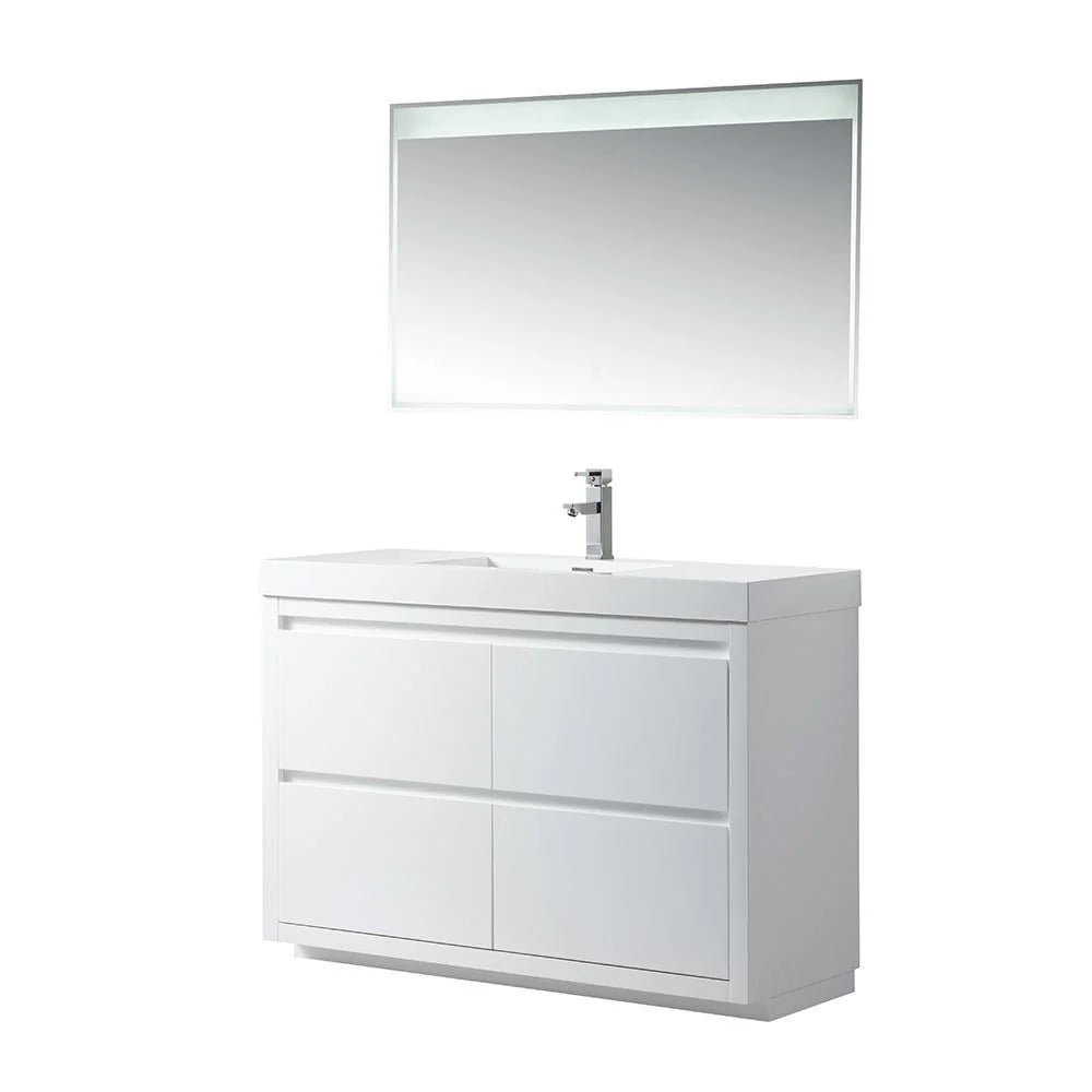 48 in. White Bathroom Vanity with Single Basin White Resin Top M7746