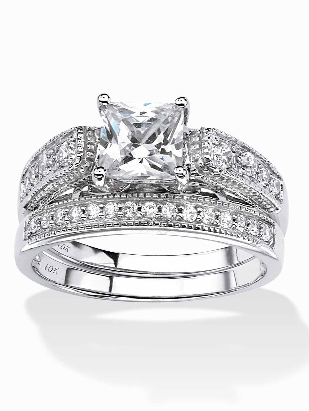 Princess-Cut Cubic Zirconia 2-Piece Bridal Ring Set in Solid 10k White Gold G6867