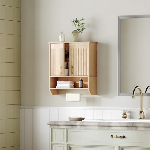 Fluted Bathroom Wall Cabinet with Towel Rack Y67959