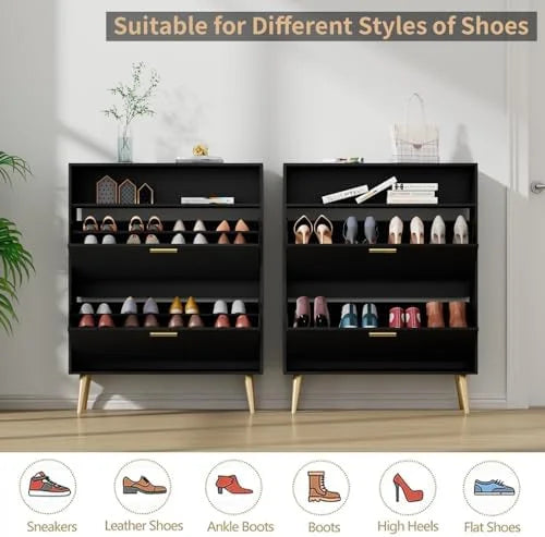 Black Narrow Shoe Cabinet with 2 Flip Drawers U603501
