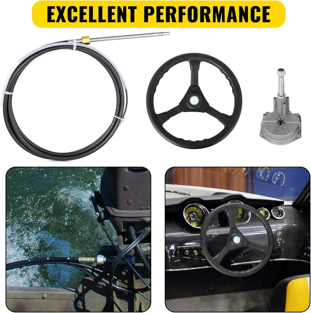 12' Mechanical Rotary Boat Steering Cable with 13 Inch Wheel Y11319
