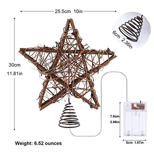 Rattan Natural Star Christmas Tree Topper with 50 Warm LED Lights D935717