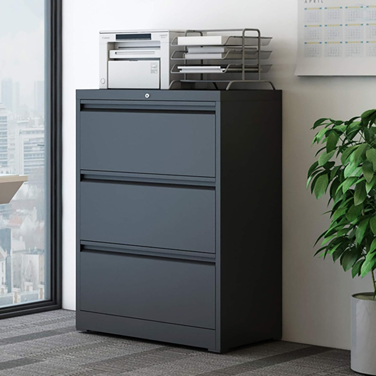 Black 3 Drawer Metal Lateral Filing Cabinet V656