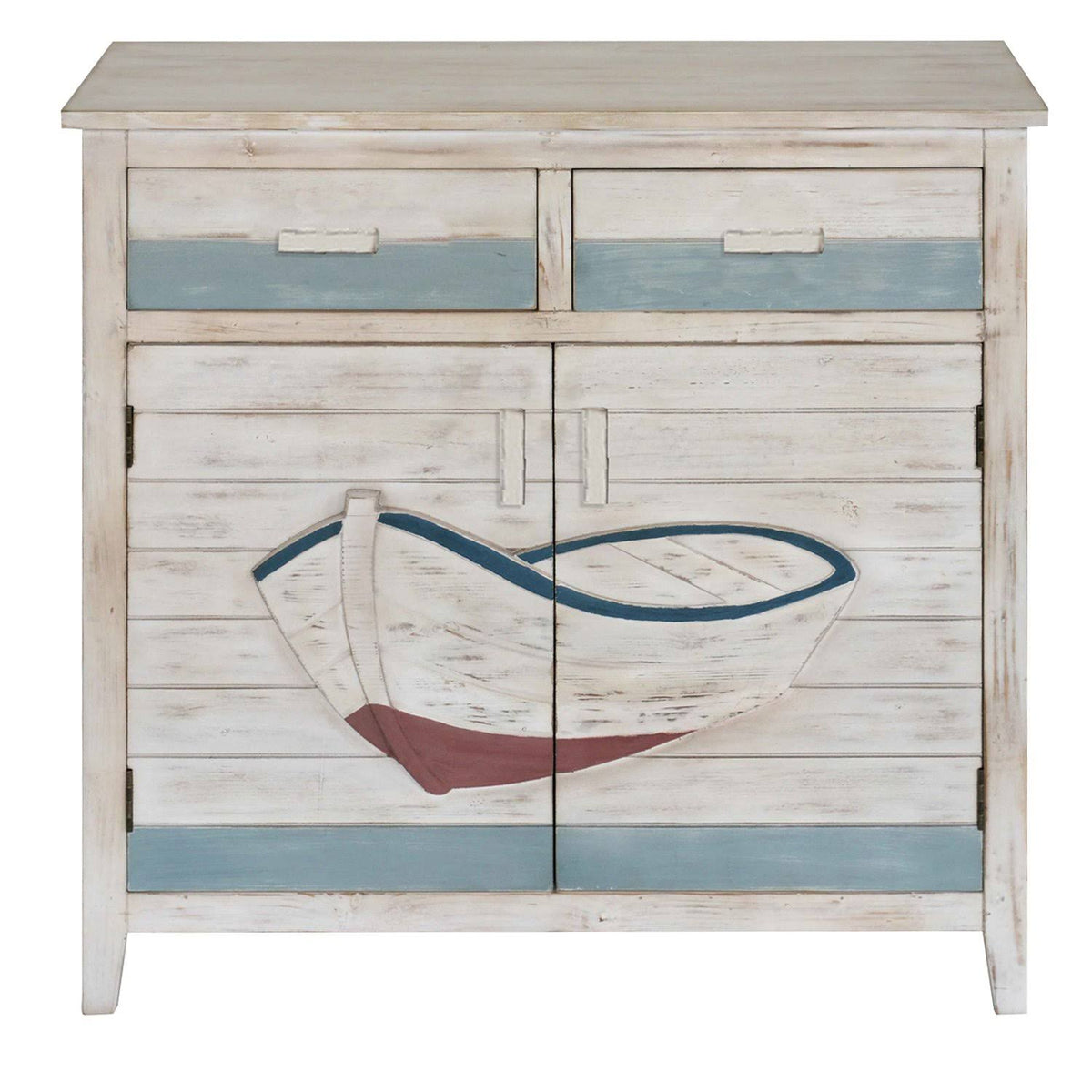 White Wash and Aqua 2 Drawer 2 Door Cabinet T163