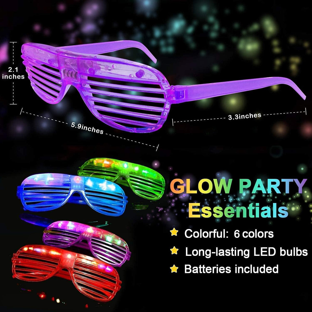 50 Pack LED Glow in The Dark Party Glasses A367