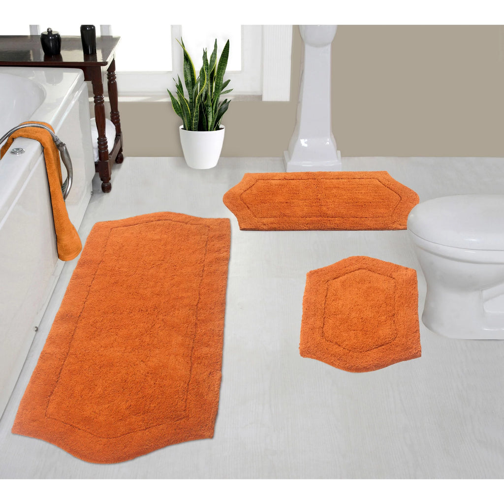 Absorbent Cotton Machine Washable 3 Piece Bathroom Rug Set with Runner N590