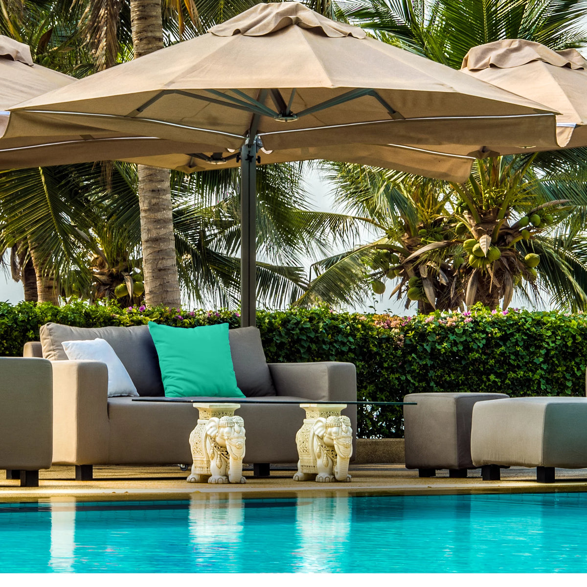 Pack of 2 Outdoor Decorative Throw Pillows 18 x 18 inch Solid Aqua Square Pillows W13879