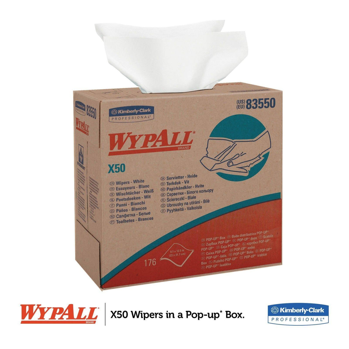 X50 Wipers, White, 176/Pop-Up Box, 10 Boxes/Carton G353
