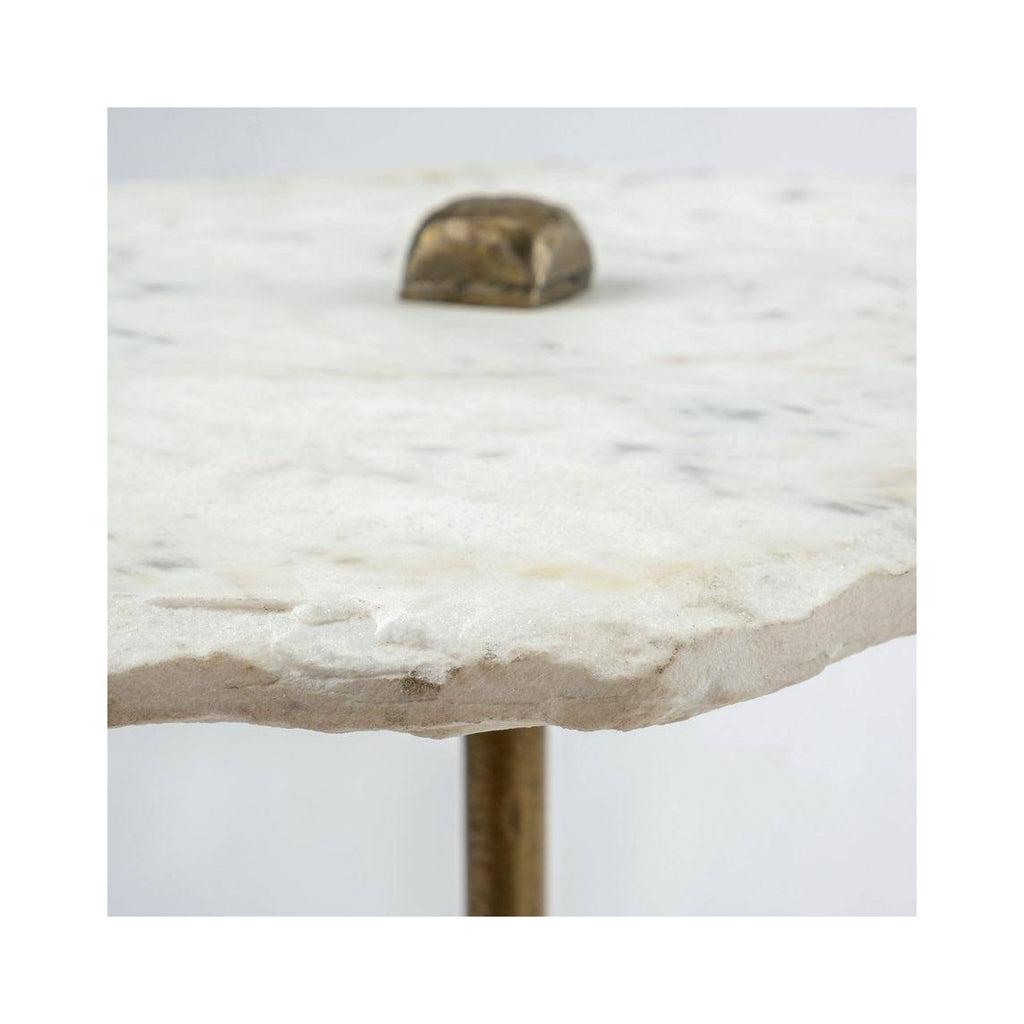 White Marble and Antique Gold Accent Table I5131