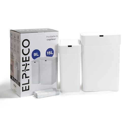 2 Pack Automatic Motion Sensor Trash Can, 2.5 Gallon + 4 Gallon White Q251