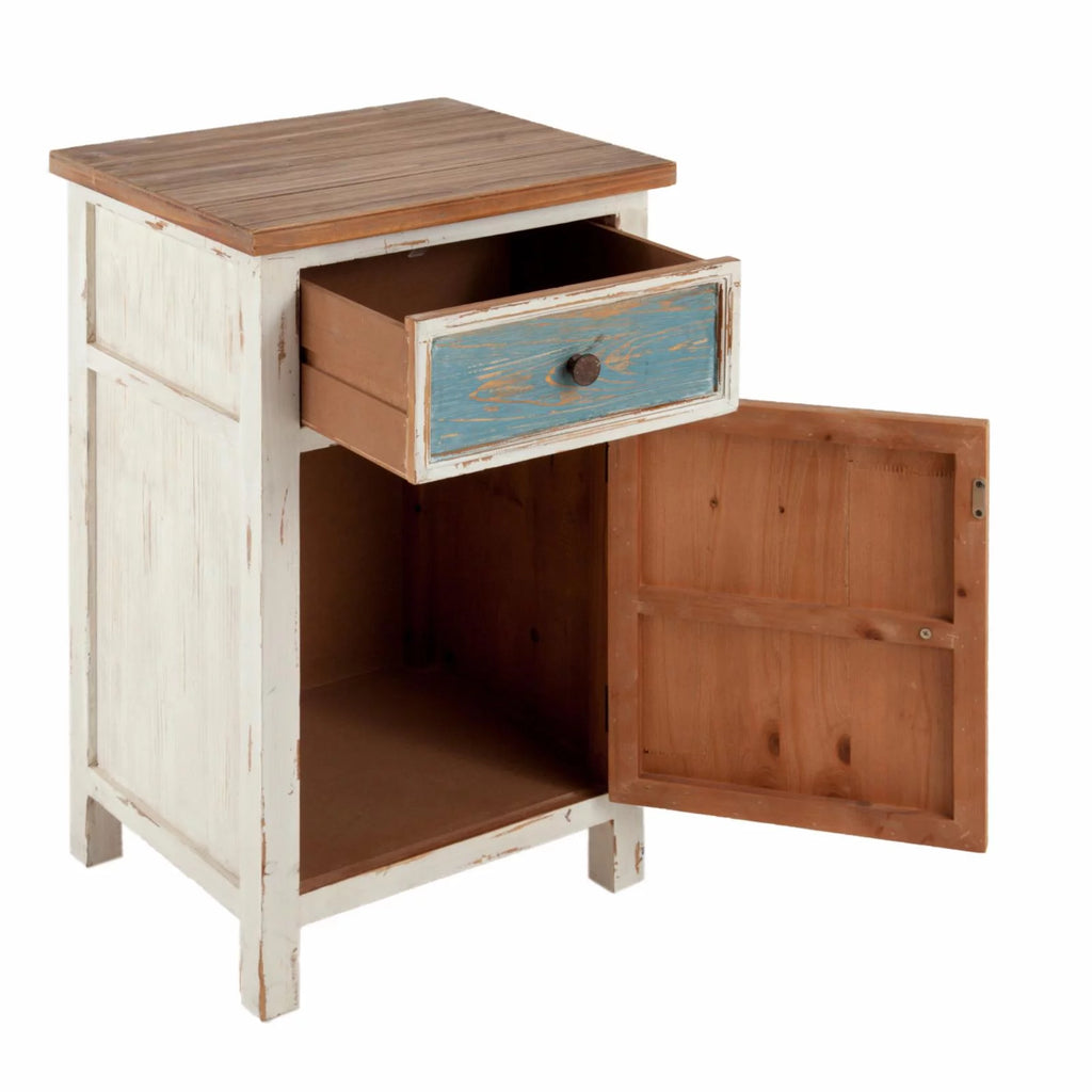 Rustic Multi-Color Wood 1-Drawer 1-Door End Table Y195324
