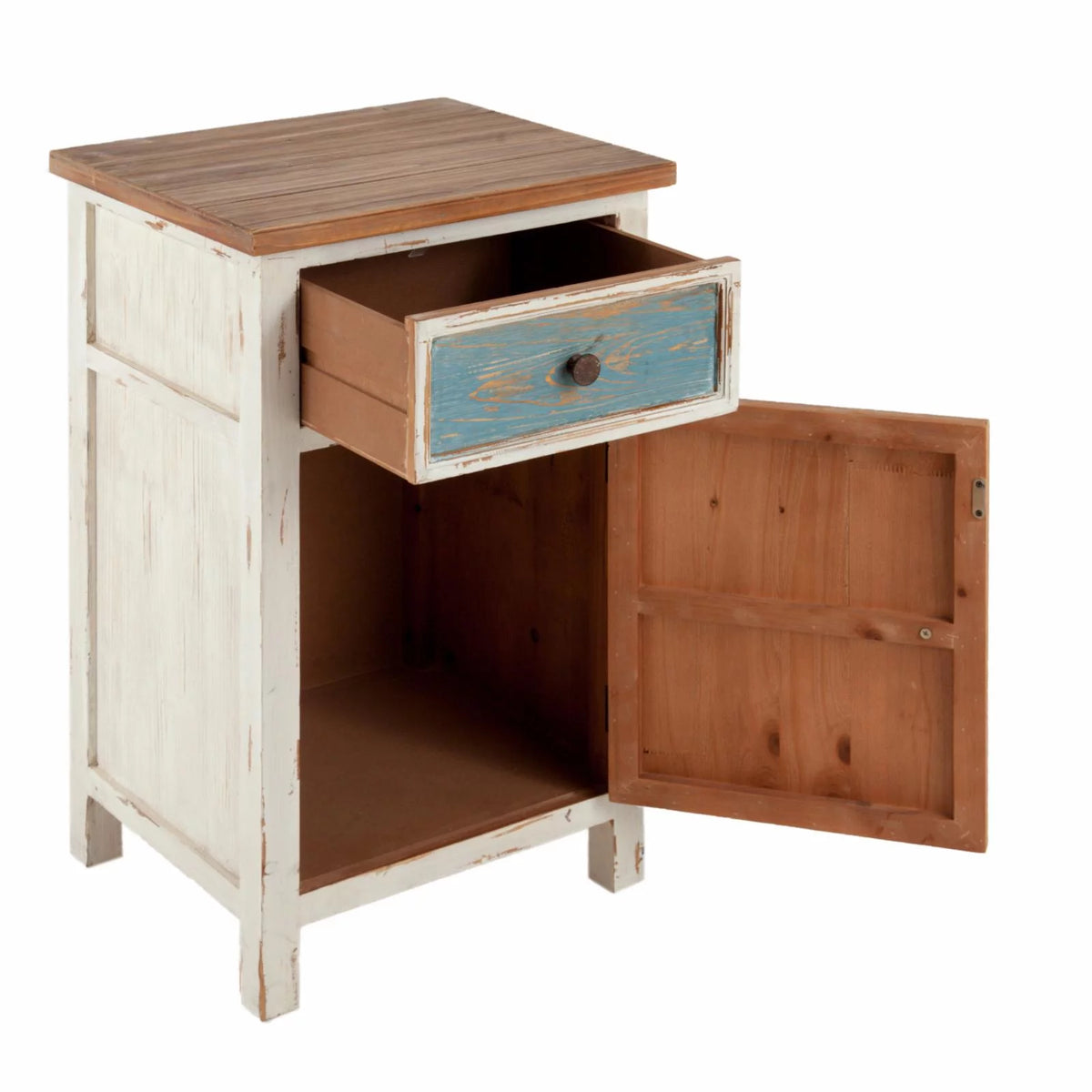 Rustic Multi-Color Wood 1-Drawer 1-Door End Table Y195324
