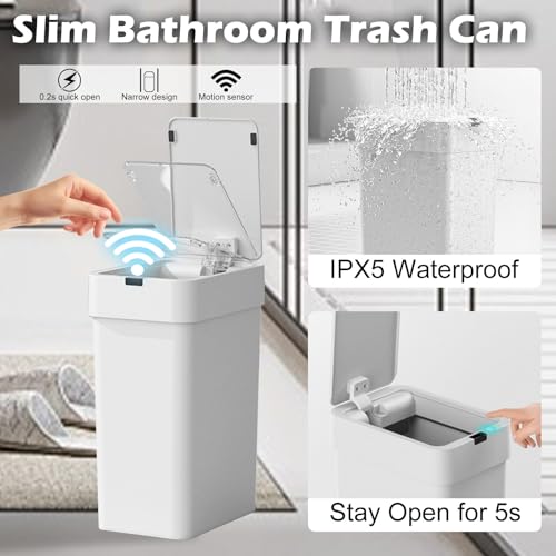 2 Pack Automatic Motion Sensor Trash Can, 2.5 Gallon + 4 Gallon White Q251