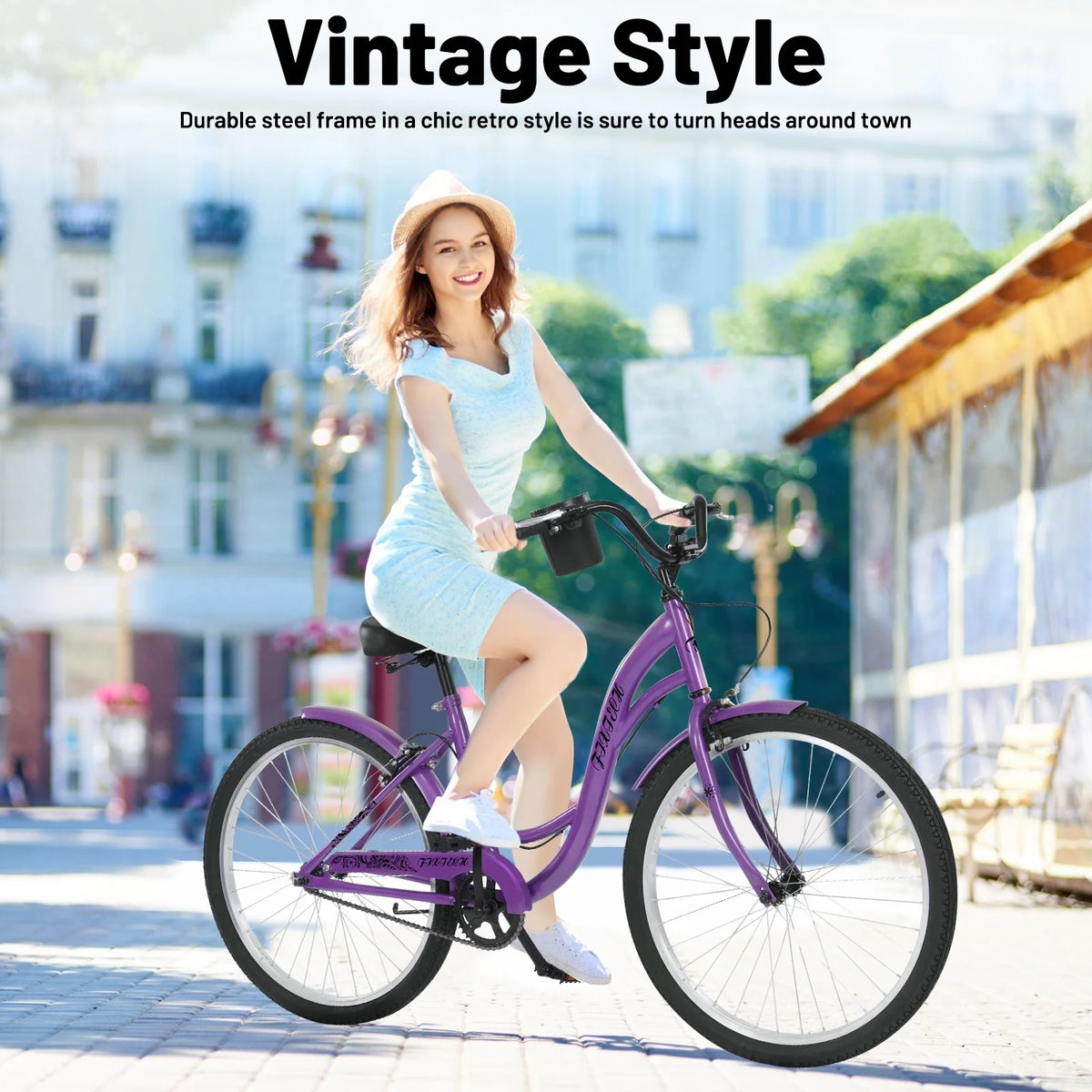 White 26 inch 7 Speed Foldable Cruiser Bike with Basket P825483
