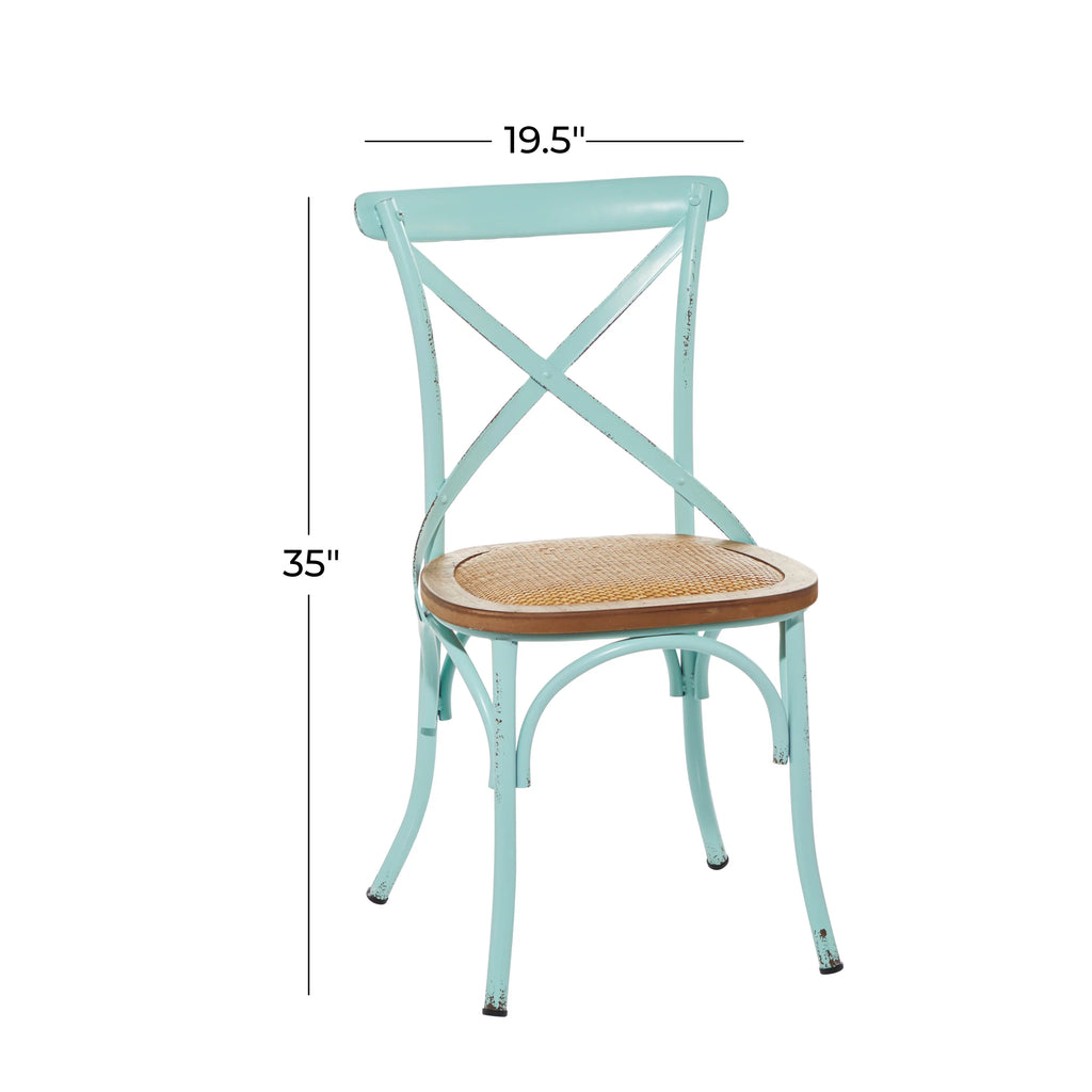 Metal Dining Chair with Brown Rattan Seat, Set of 2 K3125