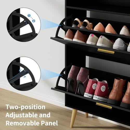 Black Narrow Shoe Cabinet with 2 Flip Drawers U603501