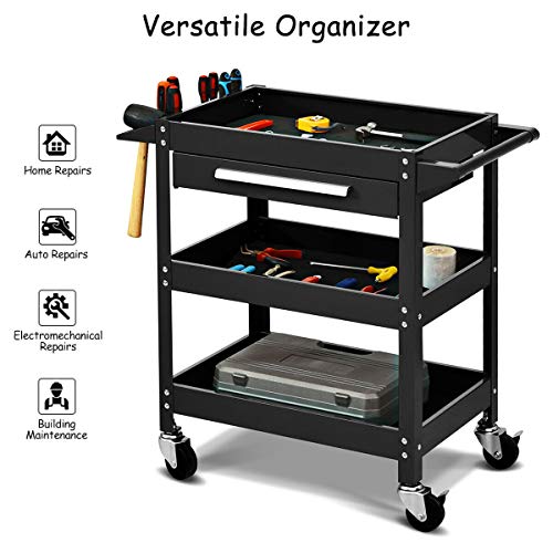 3 Tier Rolling Tool Cart with Storage Drawer D83704
