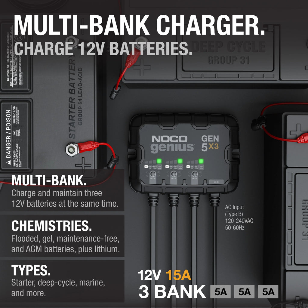 3-Bank 15A 12V Onboard Battery Charger E3354