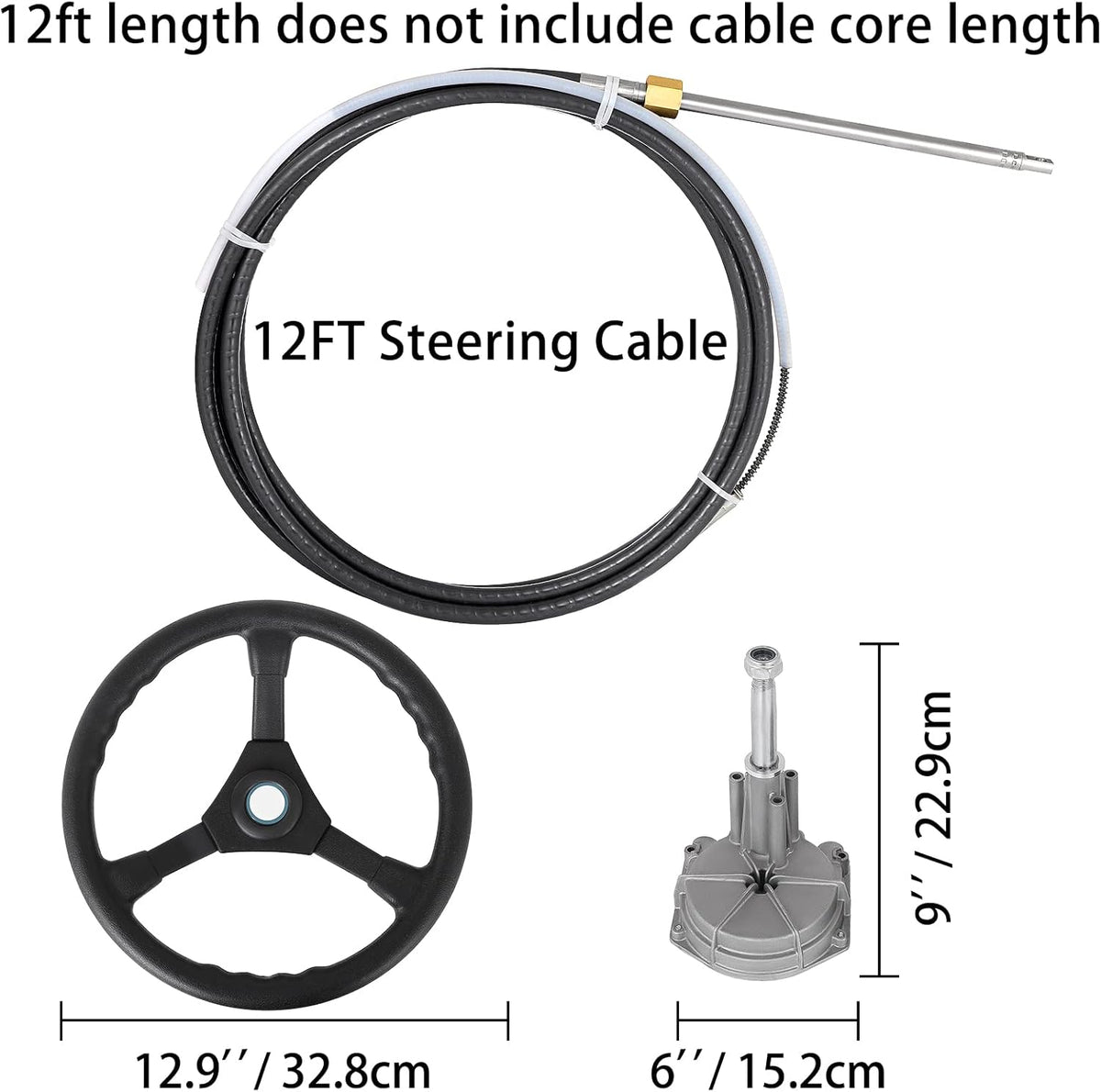 12' Mechanical Rotary Boat Steering Cable with 13 Inch Wheel Y11319