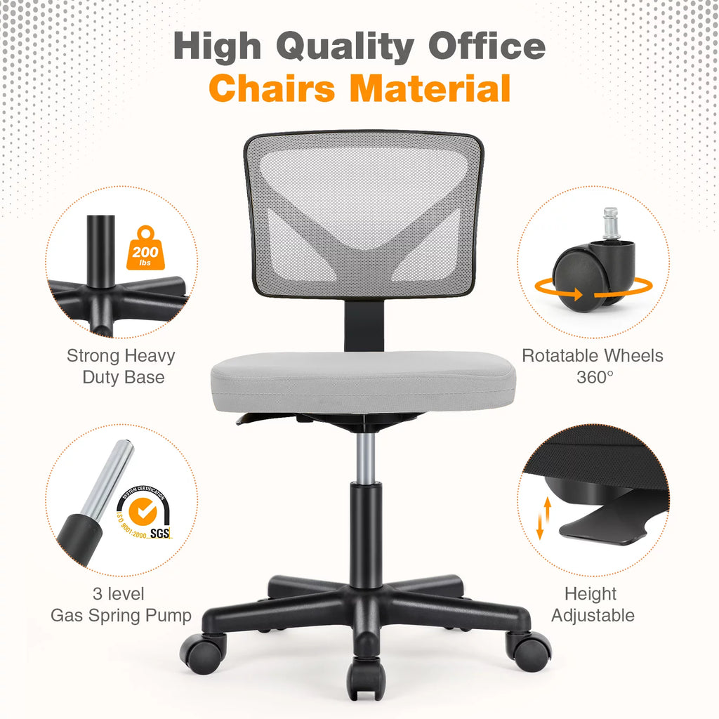 Armless Mesh Swivel Adjustable Low Back Task Chair Q529