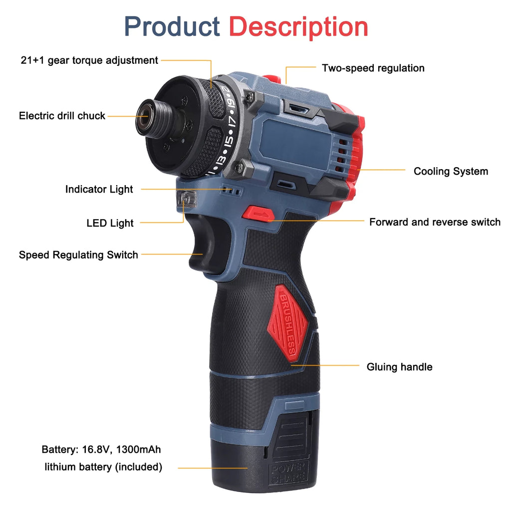 16.8V 45Nm Torque Electric Screwdriver M40015